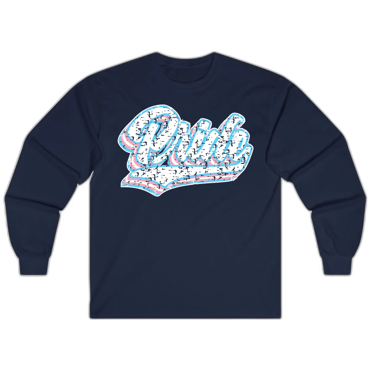 Wavy layered typography design with blue and pink textured letters creating dimensional flowing text art in Navy