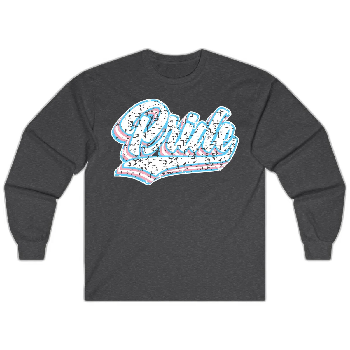 Wavy layered typography design with blue and pink textured letters creating dimensional flowing text art in Dark Heather