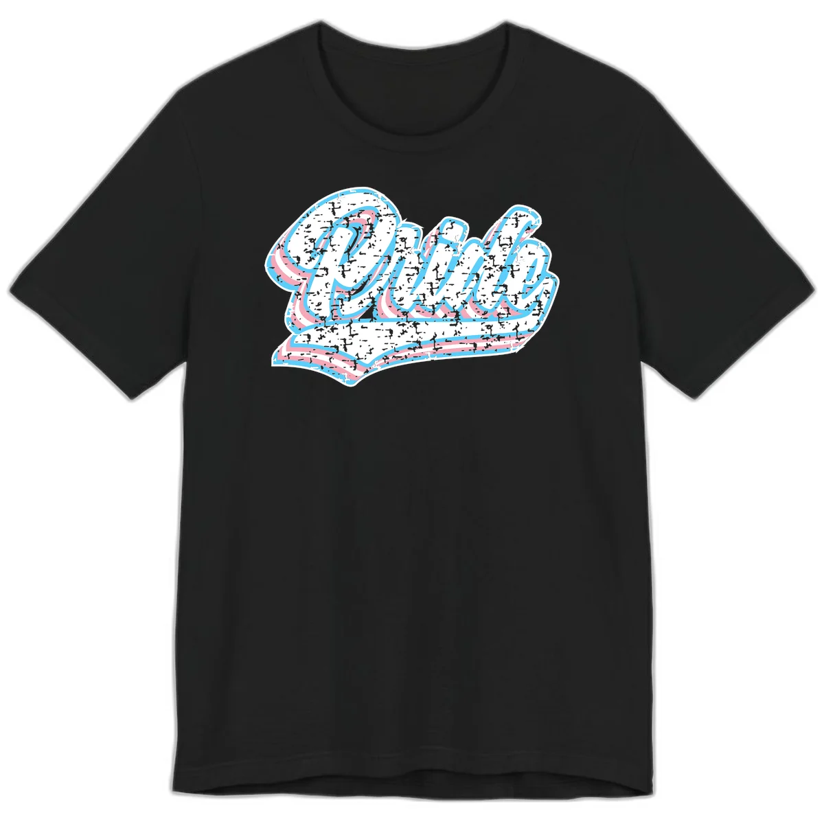 Wavy layered typography design with blue and pink textured letters creating dimensional flowing text art in Black