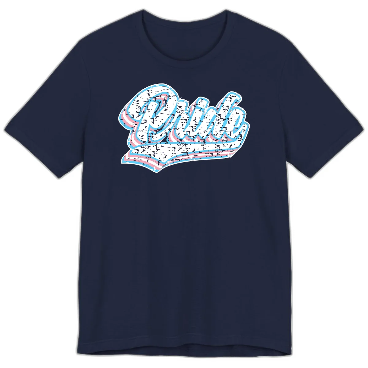 Wavy layered typography design with blue and pink textured letters creating dimensional flowing text art in Navy