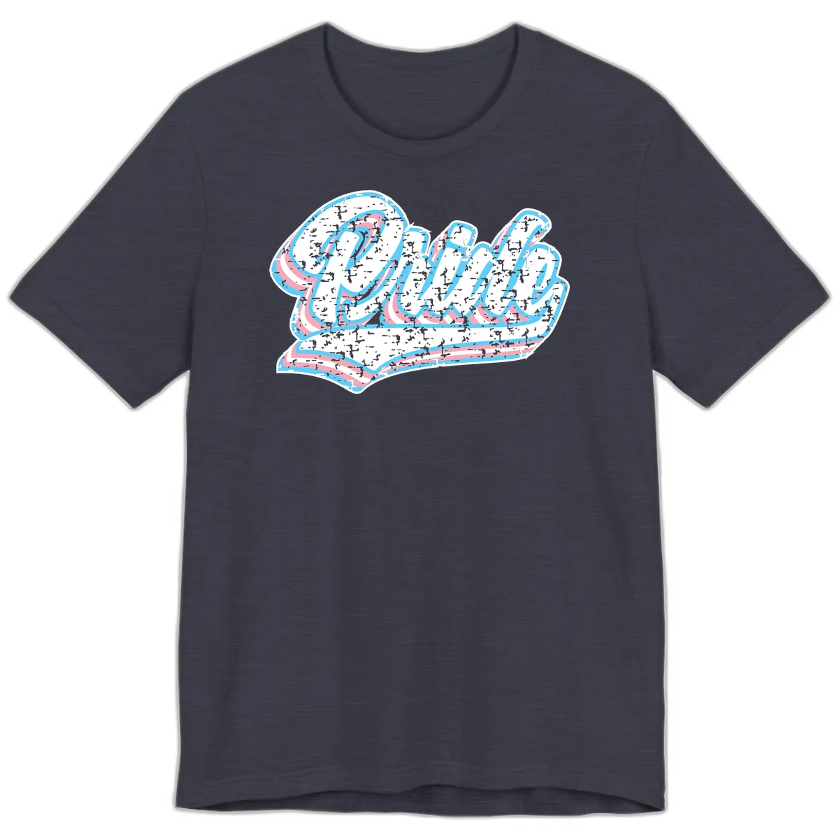 Wavy layered typography design with blue and pink textured letters creating dimensional flowing text art in Heather Midnight Navy