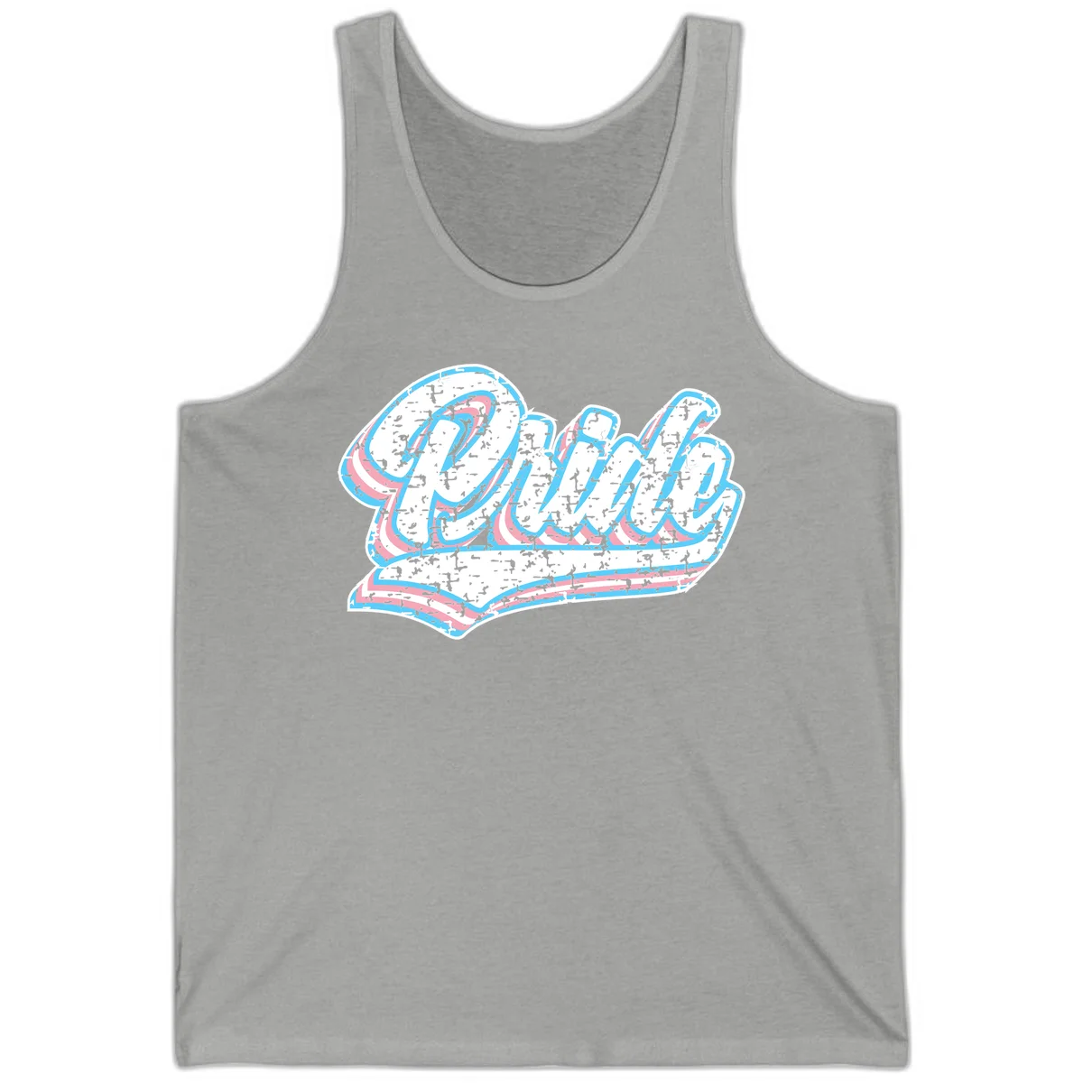 Wavy layered typography design with blue and pink textured letters creating dimensional flowing text art in Athletic Heather
