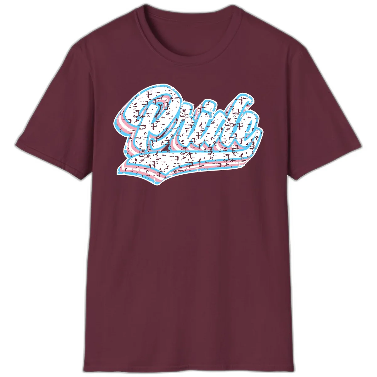 Wavy layered typography design with blue and pink textured letters creating dimensional flowing text art in Maroon