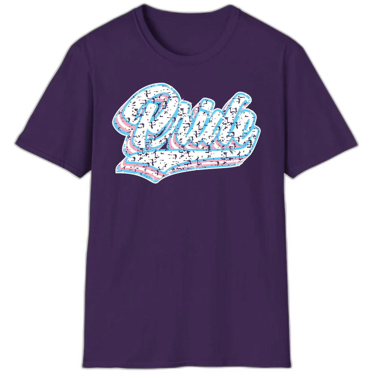 Wavy layered typography design with blue and pink textured letters creating dimensional flowing text art in Purple