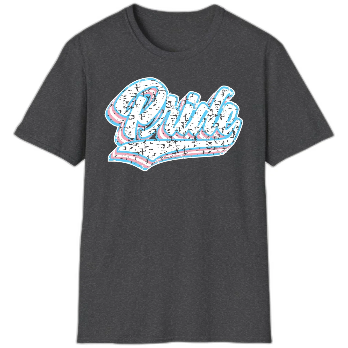Wavy layered typography design with blue and pink textured letters creating dimensional flowing text art in Dark Heather