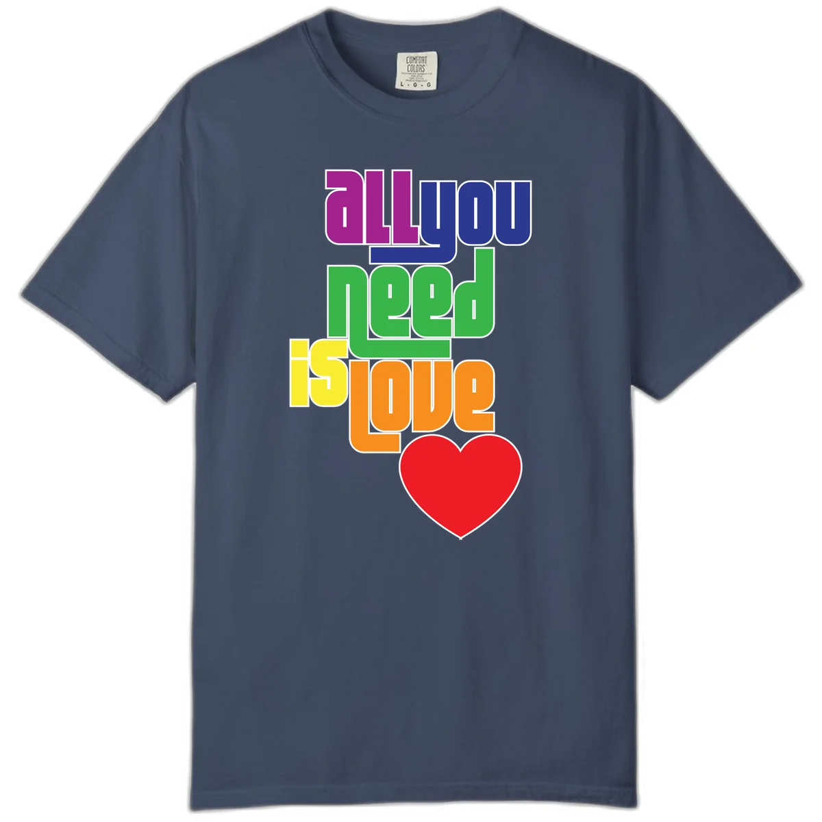 Colorful rainbow typography spelling 'all you need is hope' with a red heart, representing LGBTQ+ pride and inclusivity in Midnight