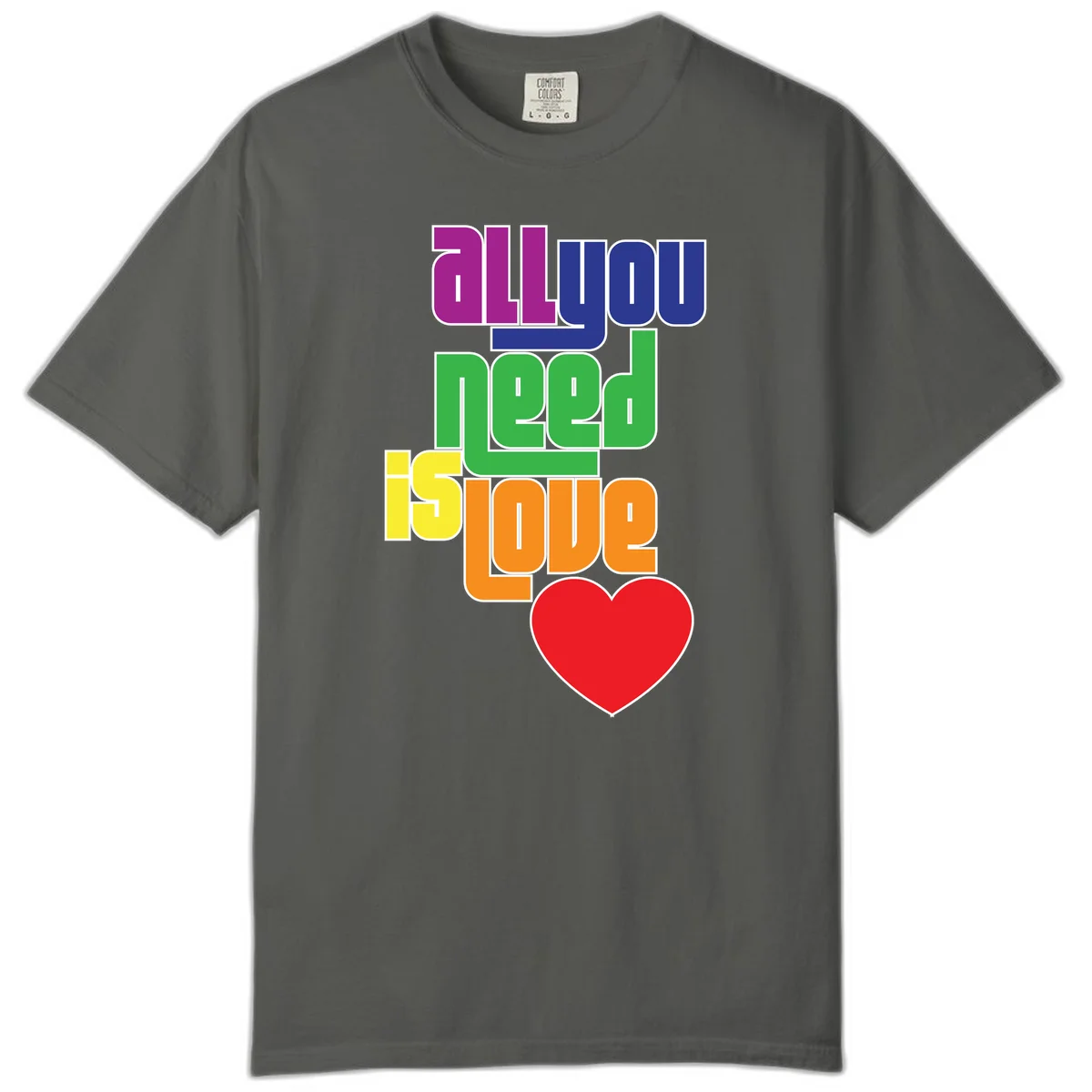 Colorful rainbow typography spelling 'all you need is hope' with a red heart, representing LGBTQ+ pride and inclusivity in Pepper
