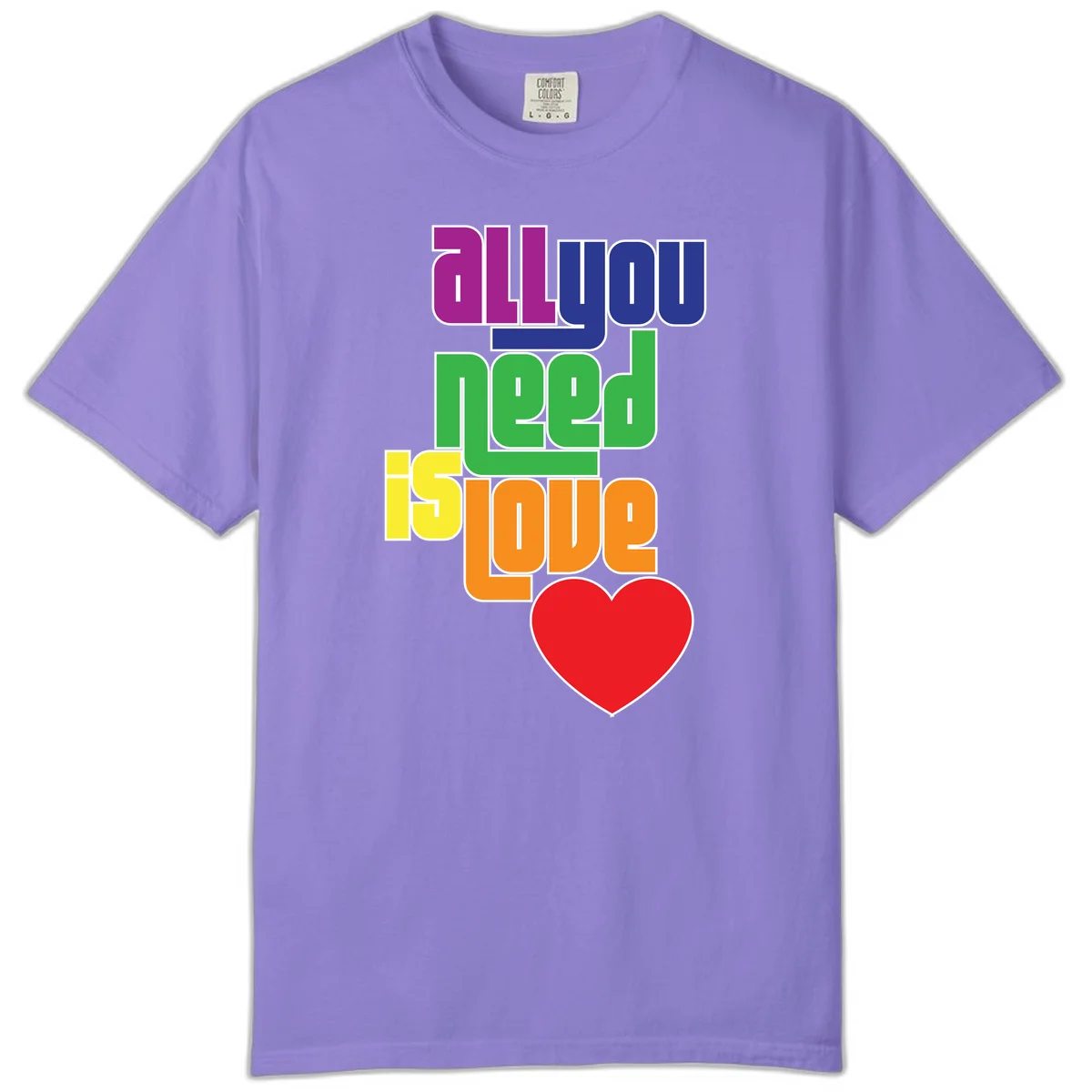 Colorful rainbow typography spelling 'all you need is hope' with a red heart, representing LGBTQ+ pride and inclusivity in Violet