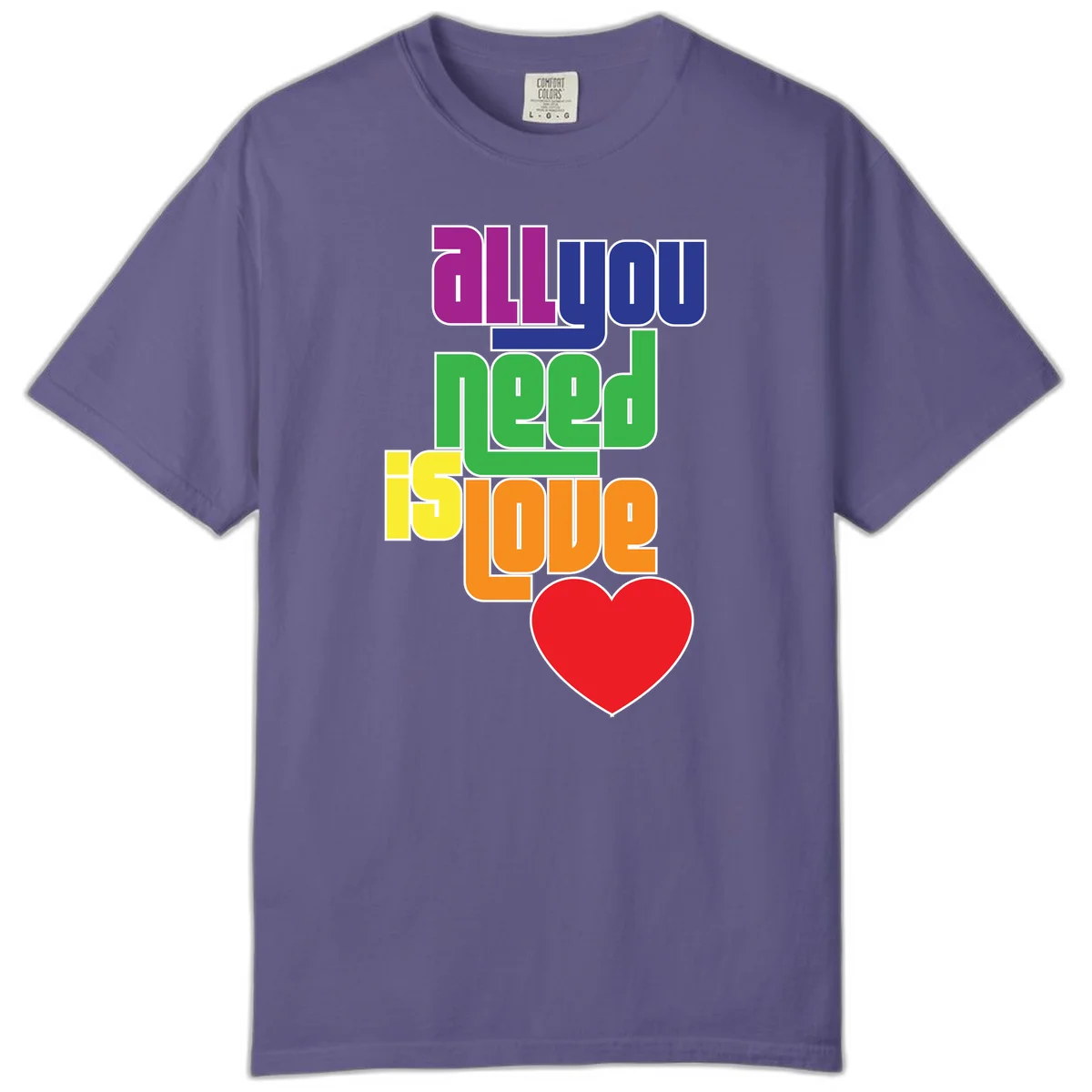 Colorful rainbow typography spelling 'all you need is hope' with a red heart, representing LGBTQ+ pride and inclusivity in Grape