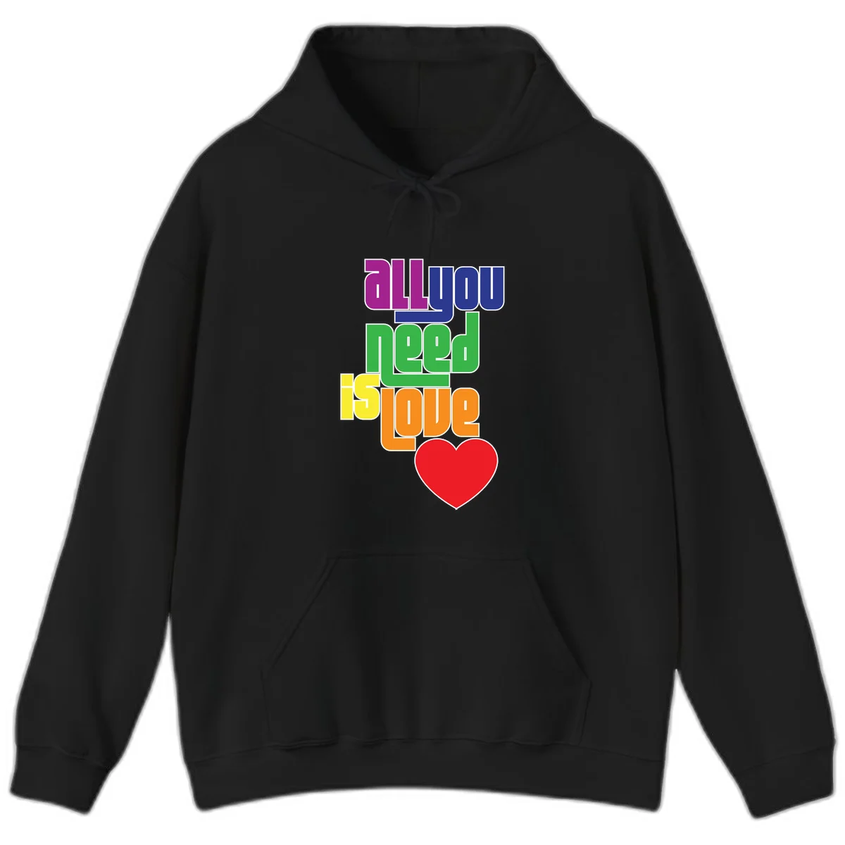 Colorful rainbow typography spelling 'all you need is hope' with a red heart, representing LGBTQ+ pride and inclusivity in Black