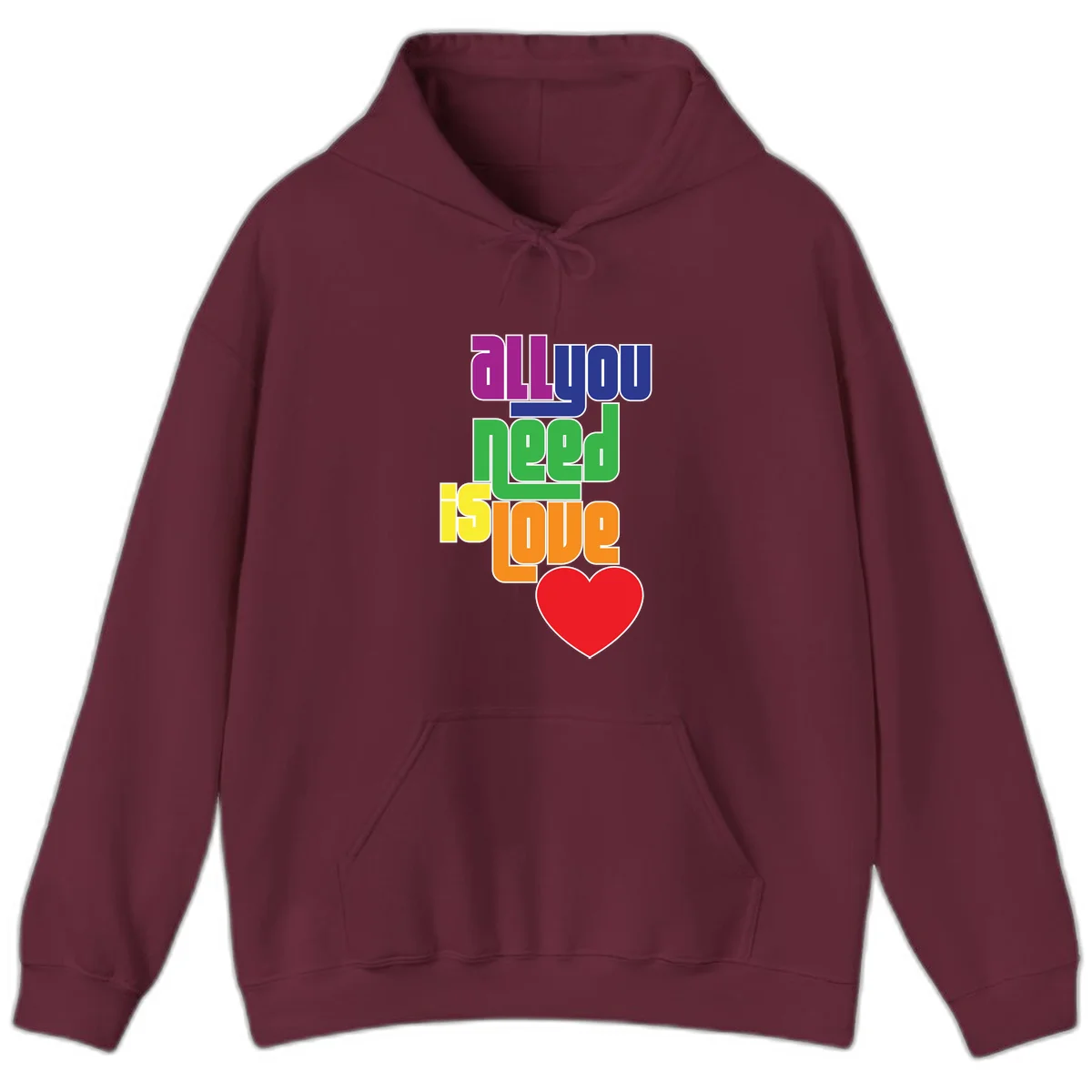 Colorful rainbow typography spelling 'all you need is hope' with a red heart, representing LGBTQ+ pride and inclusivity in Maroon
