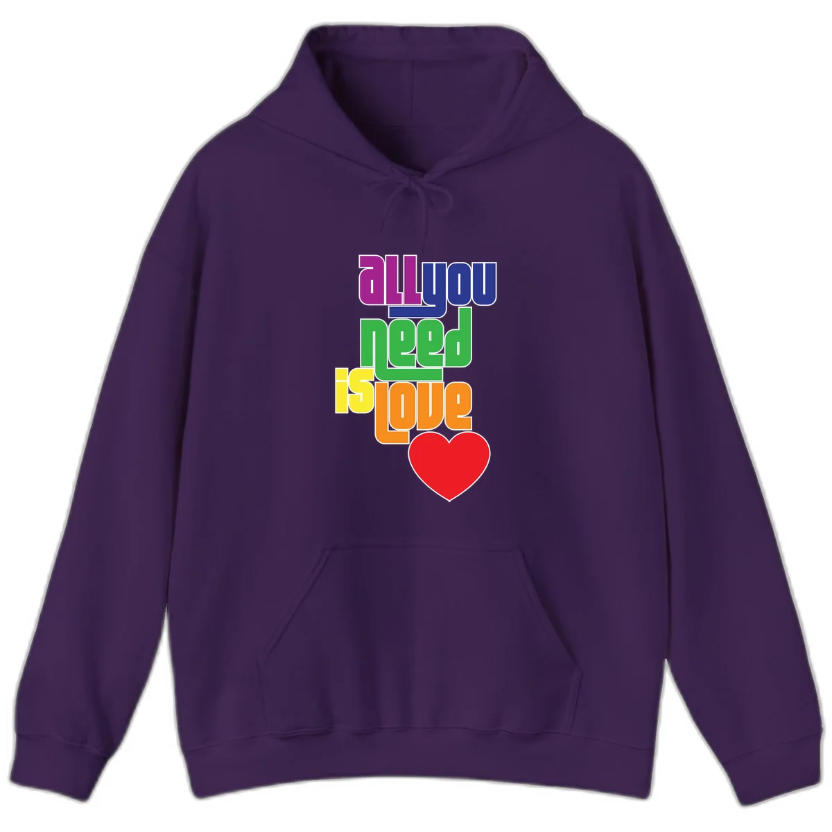 Colorful rainbow typography spelling 'all you need is hope' with a red heart, representing LGBTQ+ pride and inclusivity in Purple