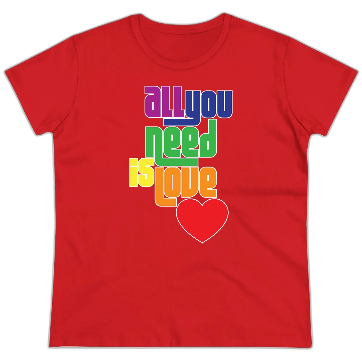 Colorful rainbow typography spelling 'all you need is hope' with a red heart, representing LGBTQ+ pride and inclusivity in Red