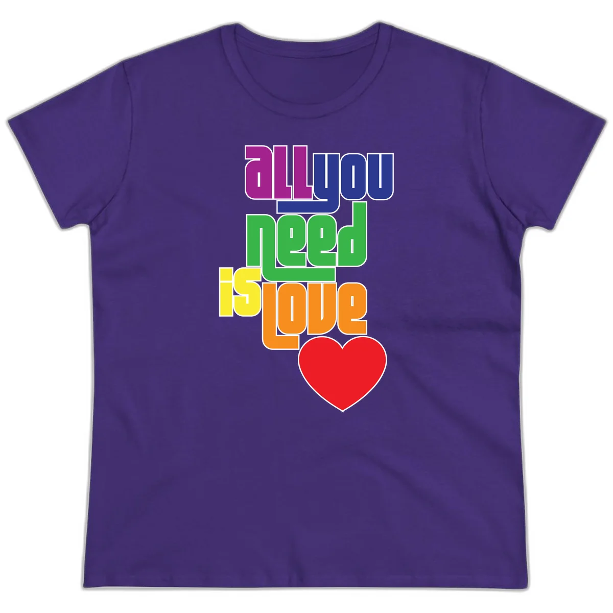 Colorful rainbow typography spelling 'all you need is hope' with a red heart, representing LGBTQ+ pride and inclusivity in Purple