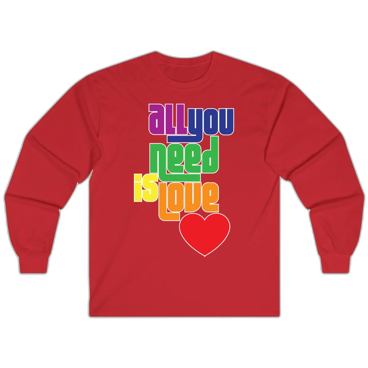 Colorful rainbow typography spelling 'all you need is hope' with a red heart, representing LGBTQ+ pride and inclusivity in Red