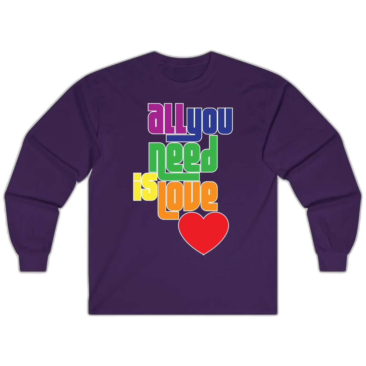 Colorful rainbow typography spelling 'all you need is hope' with a red heart, representing LGBTQ+ pride and inclusivity in Purple