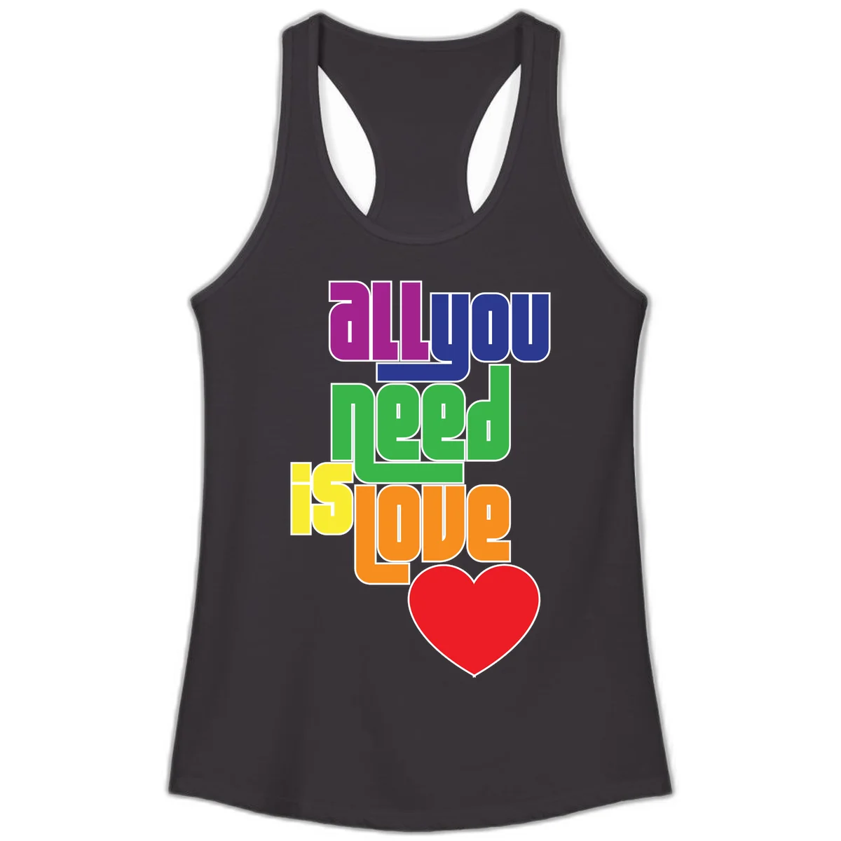 Colorful rainbow typography spelling 'all you need is hope' with a red heart, representing LGBTQ+ pride and inclusivity in Black