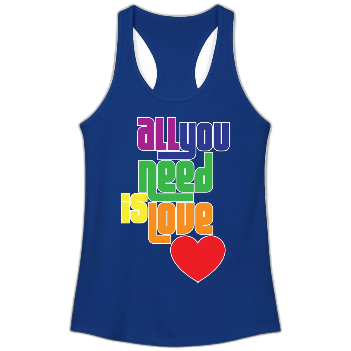 Colorful rainbow typography spelling 'all you need is hope' with a red heart, representing LGBTQ+ pride and inclusivity in Solid Royal