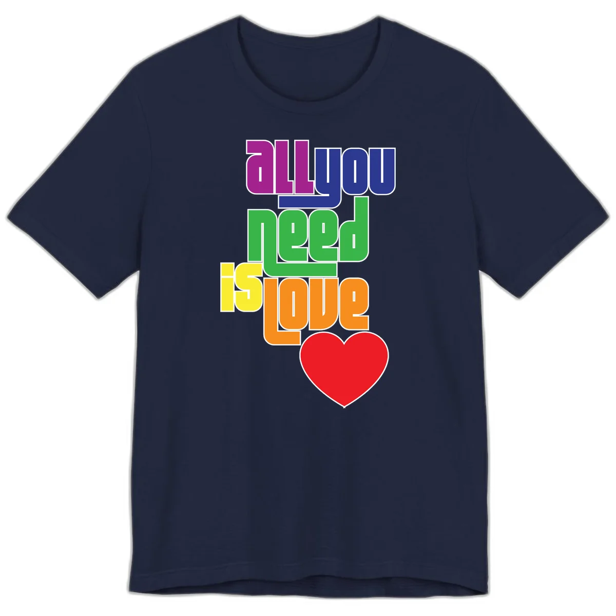 Colorful rainbow typography spelling 'all you need is hope' with a red heart, representing LGBTQ+ pride and inclusivity in Navy