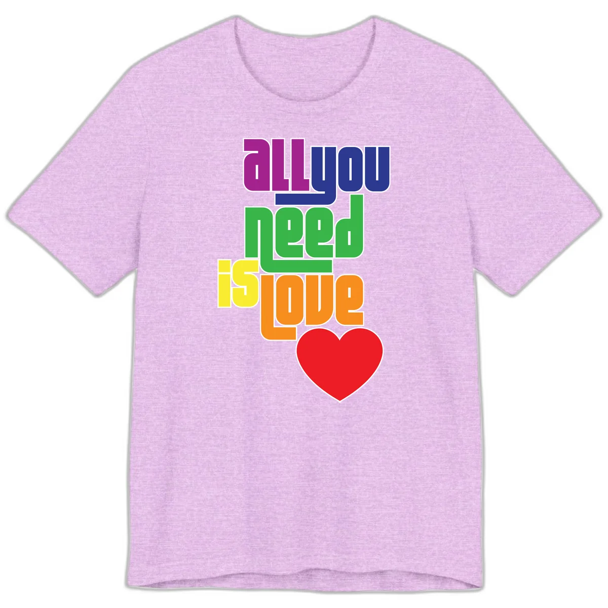Colorful rainbow typography spelling 'all you need is hope' with a red heart, representing LGBTQ+ pride and inclusivity in Heather Prism Lilac