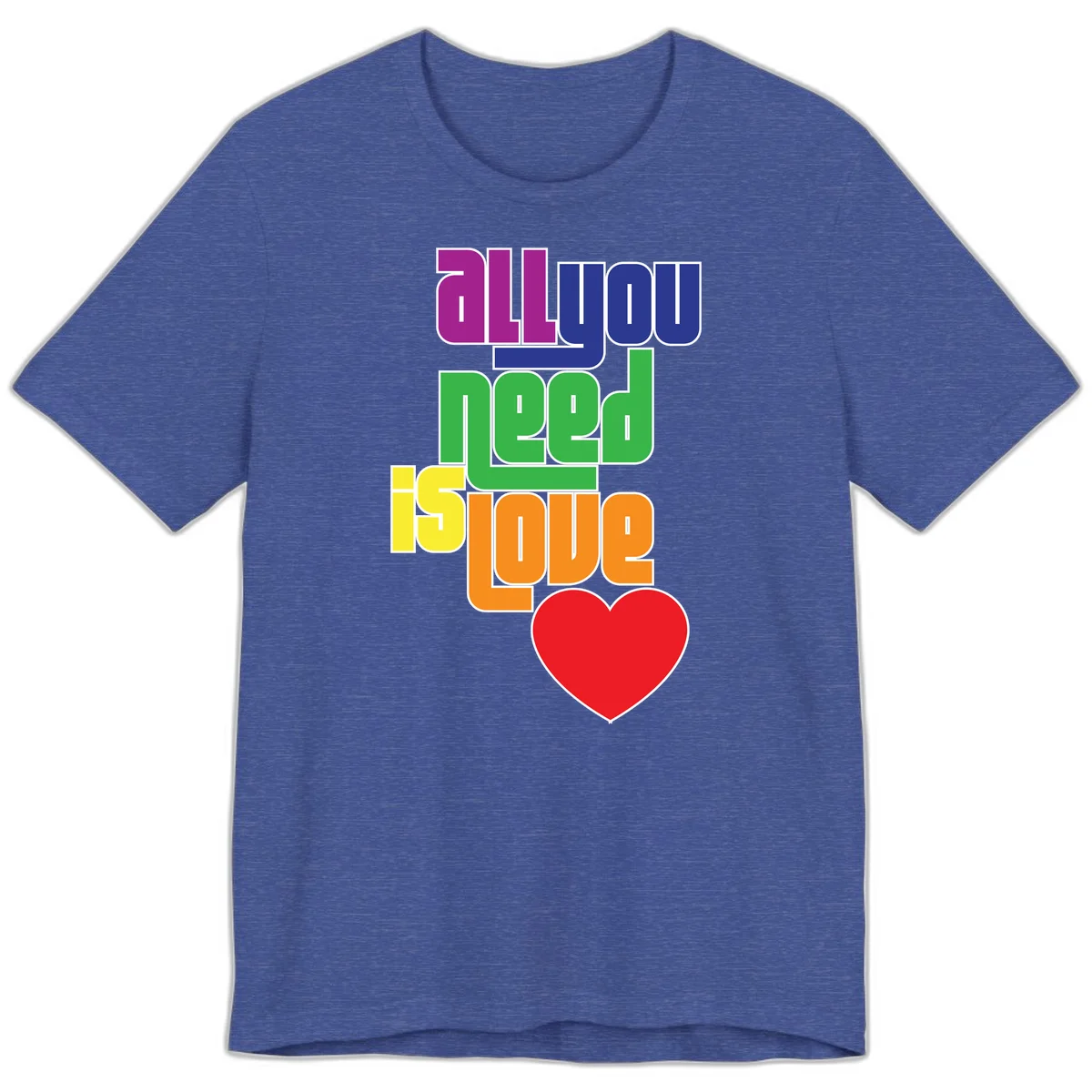 Colorful rainbow typography spelling 'all you need is hope' with a red heart, representing LGBTQ+ pride and inclusivity in Heather True Royal
