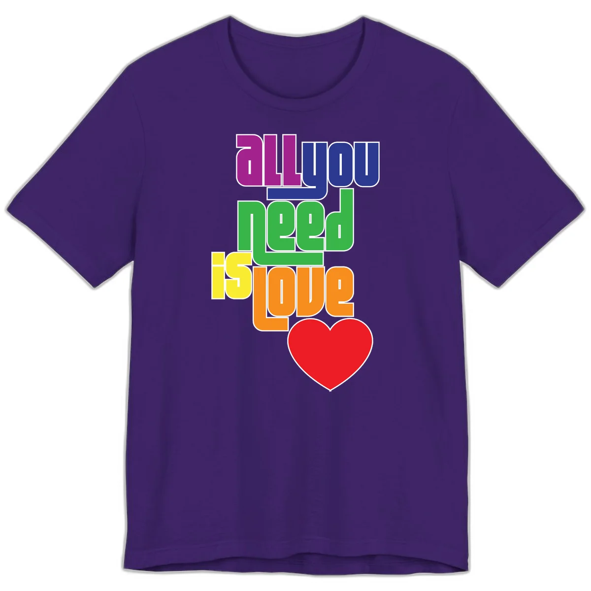 Colorful rainbow typography spelling 'all you need is hope' with a red heart, representing LGBTQ+ pride and inclusivity in Team Purple
