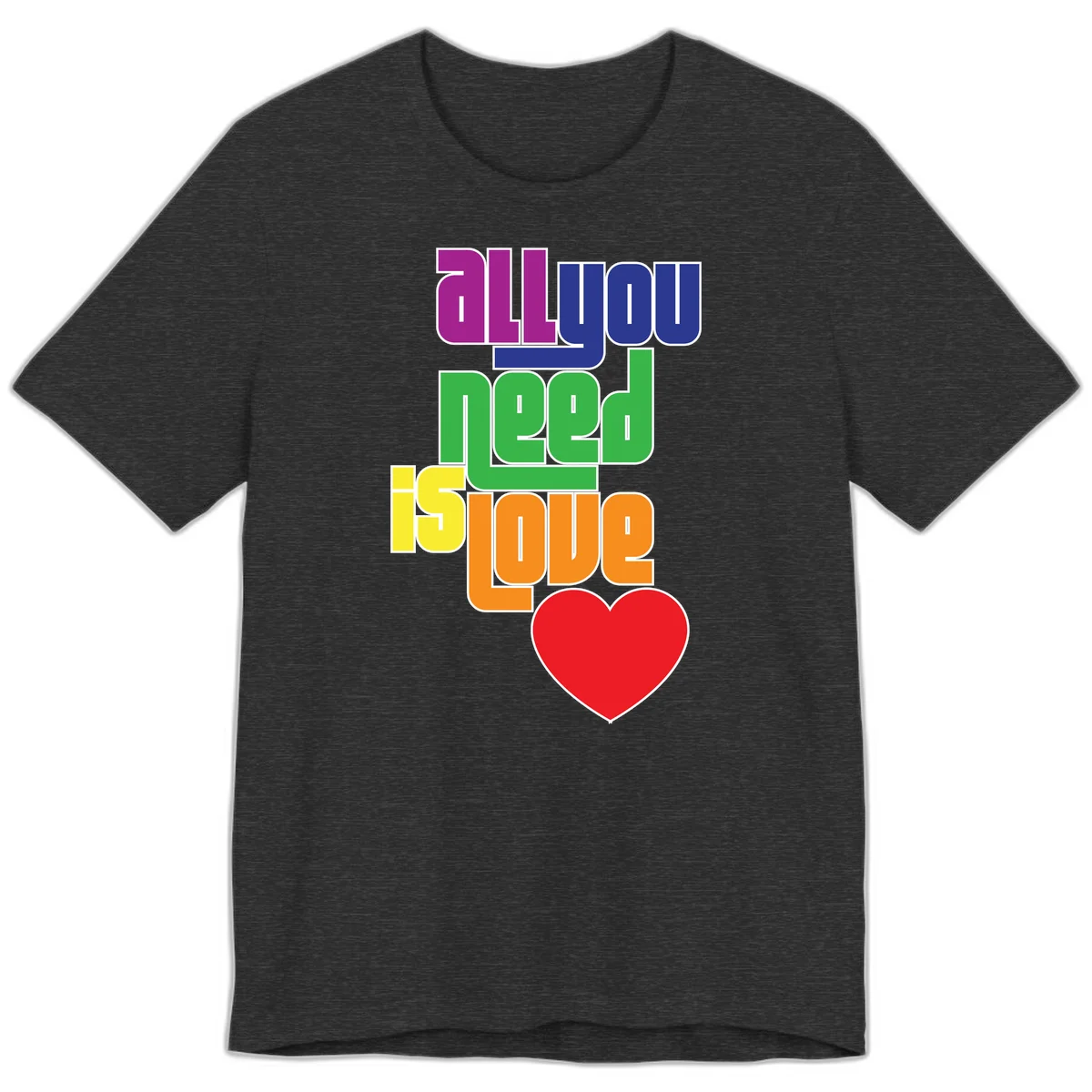 Colorful rainbow typography spelling 'all you need is hope' with a red heart, representing LGBTQ+ pride and inclusivity in Dark Grey Heather