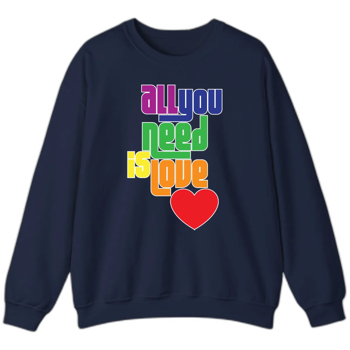 Colorful rainbow typography spelling 'all you need is hope' with a red heart, representing LGBTQ+ pride and inclusivity in Navy