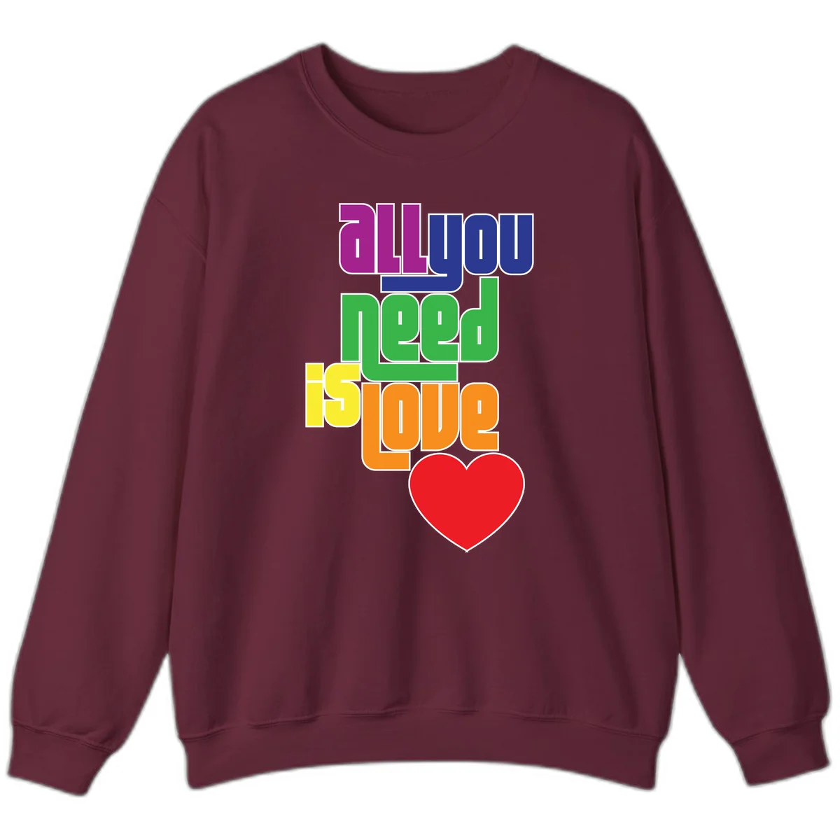 Colorful rainbow typography spelling 'all you need is hope' with a red heart, representing LGBTQ+ pride and inclusivity in Maroon