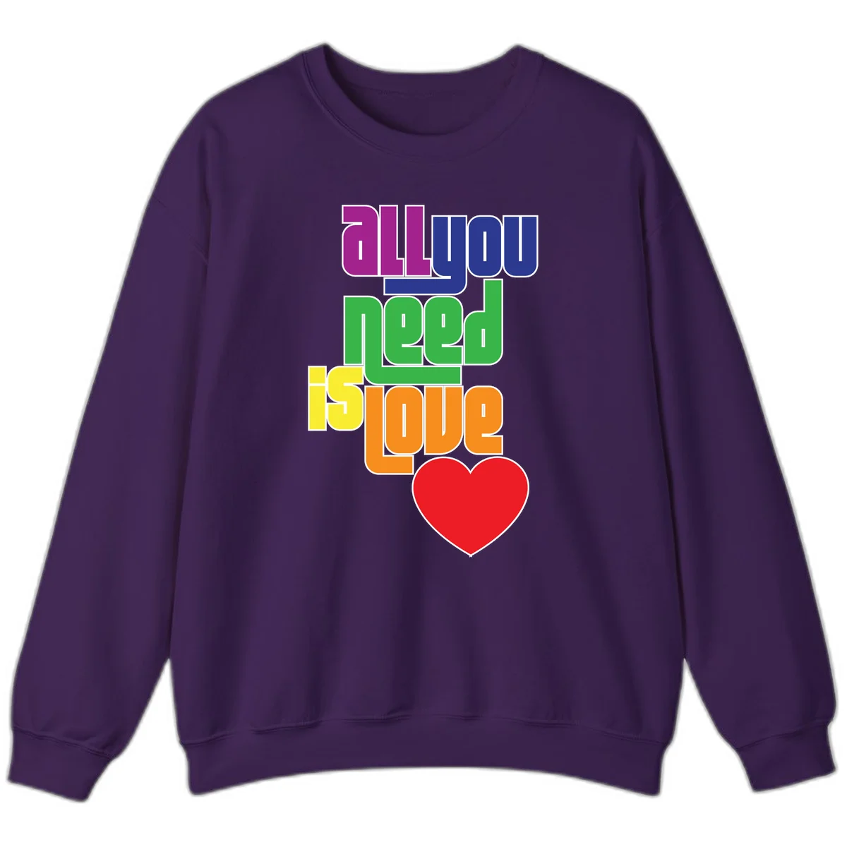 Colorful rainbow typography spelling 'all you need is hope' with a red heart, representing LGBTQ+ pride and inclusivity in Purple