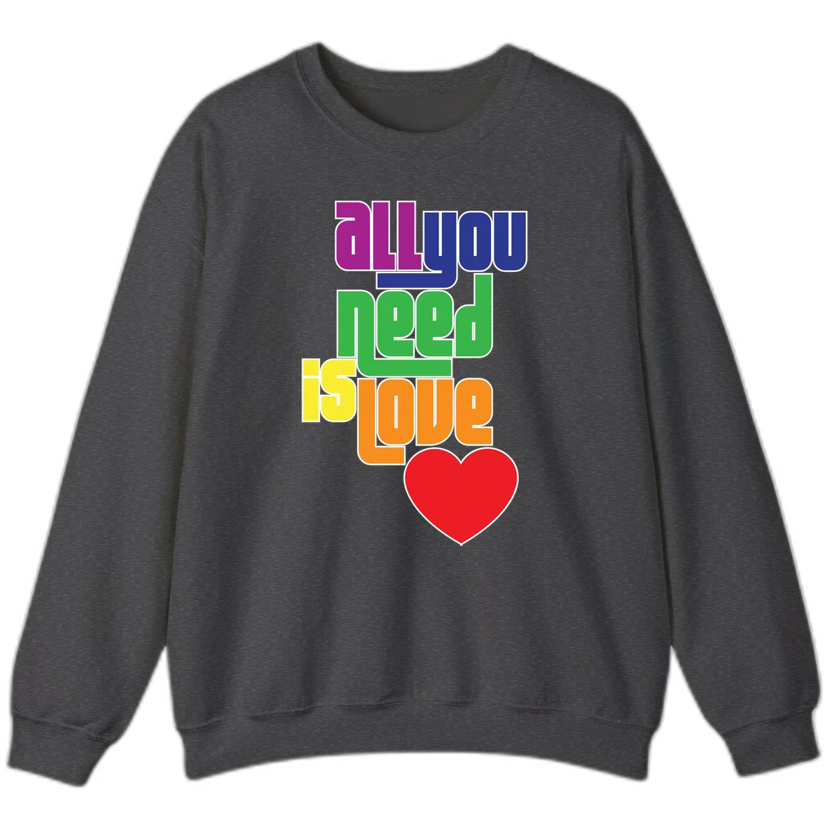 Colorful rainbow typography spelling 'all you need is hope' with a red heart, representing LGBTQ+ pride and inclusivity in Dark Heather