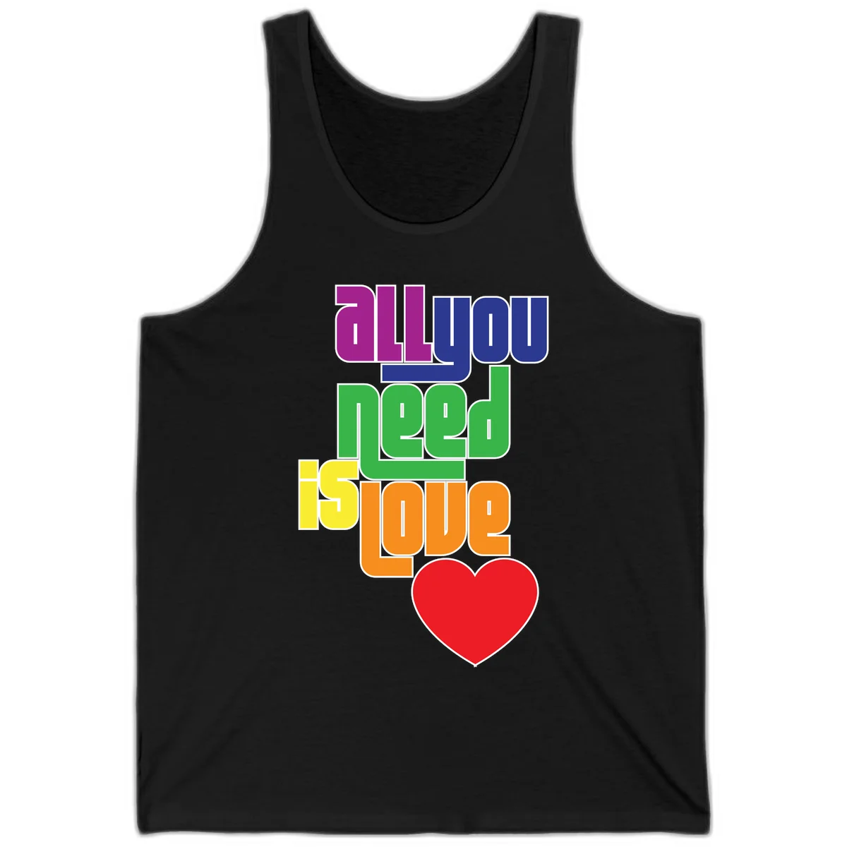 Colorful rainbow typography spelling 'all you need is hope' with a red heart, representing LGBTQ+ pride and inclusivity in Black