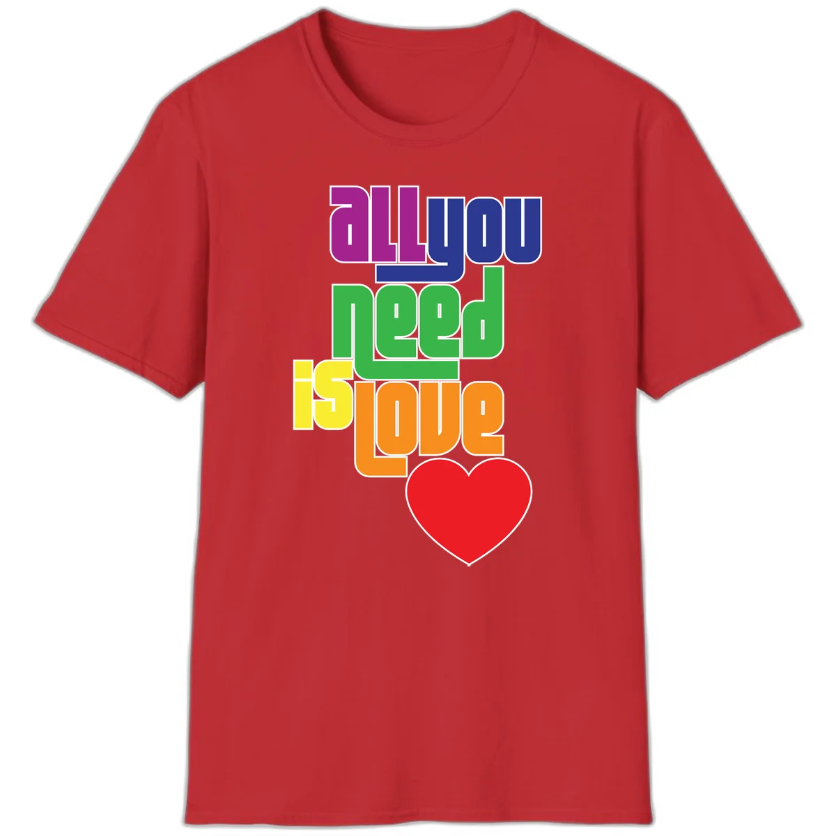 Colorful rainbow typography spelling 'all you need is hope' with a red heart, representing LGBTQ+ pride and inclusivity in Red