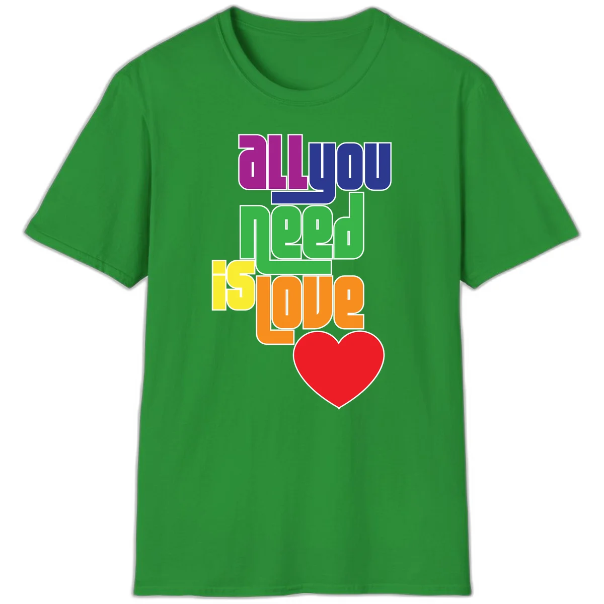 Colorful rainbow typography spelling 'all you need is hope' with a red heart, representing LGBTQ+ pride and inclusivity in Irish Green