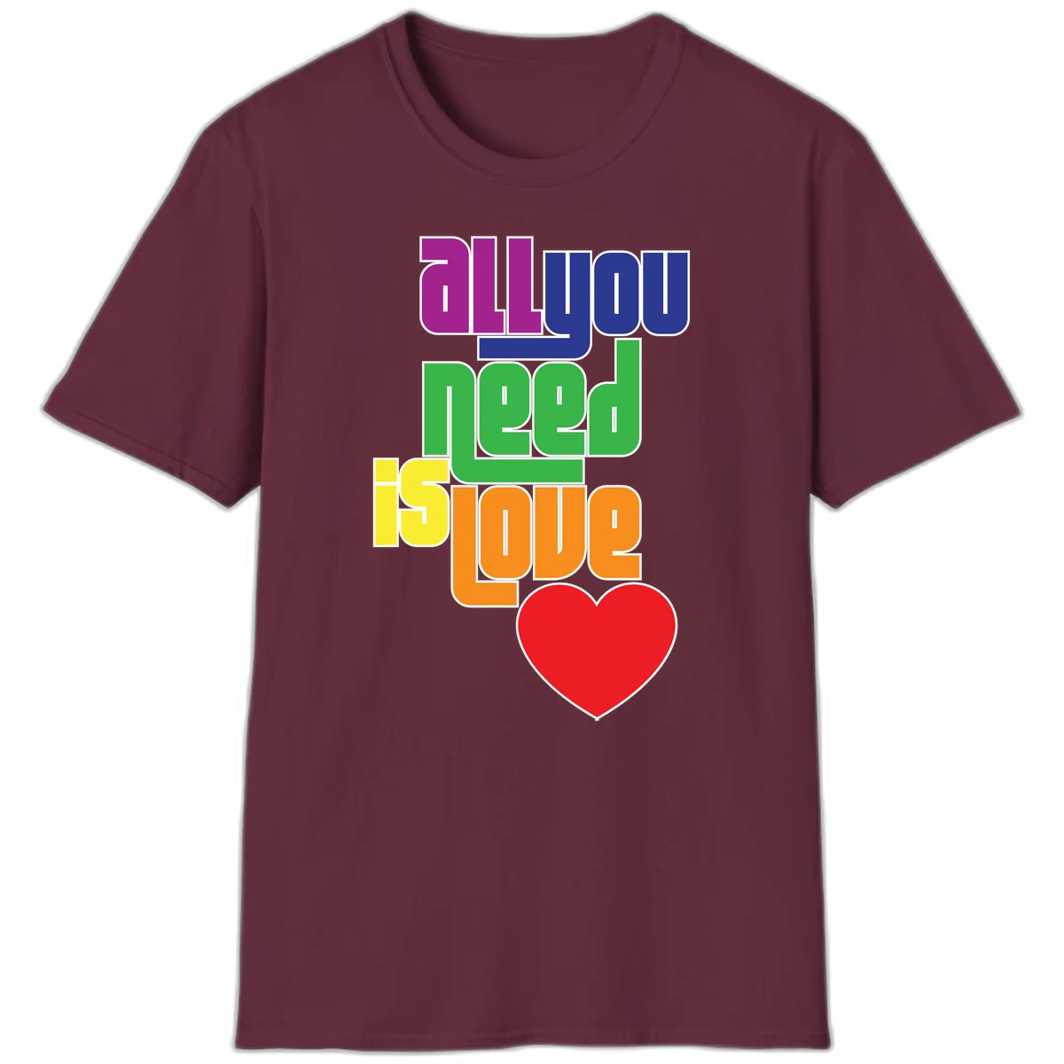 Colorful rainbow typography spelling 'all you need is hope' with a red heart, representing LGBTQ+ pride and inclusivity in Maroon
