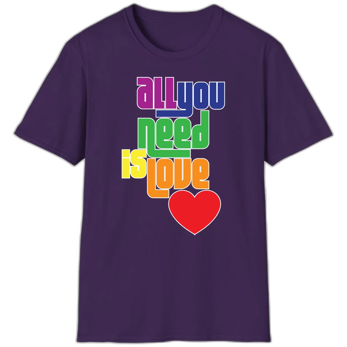 Colorful rainbow typography spelling 'all you need is hope' with a red heart, representing LGBTQ+ pride and inclusivity in Purple