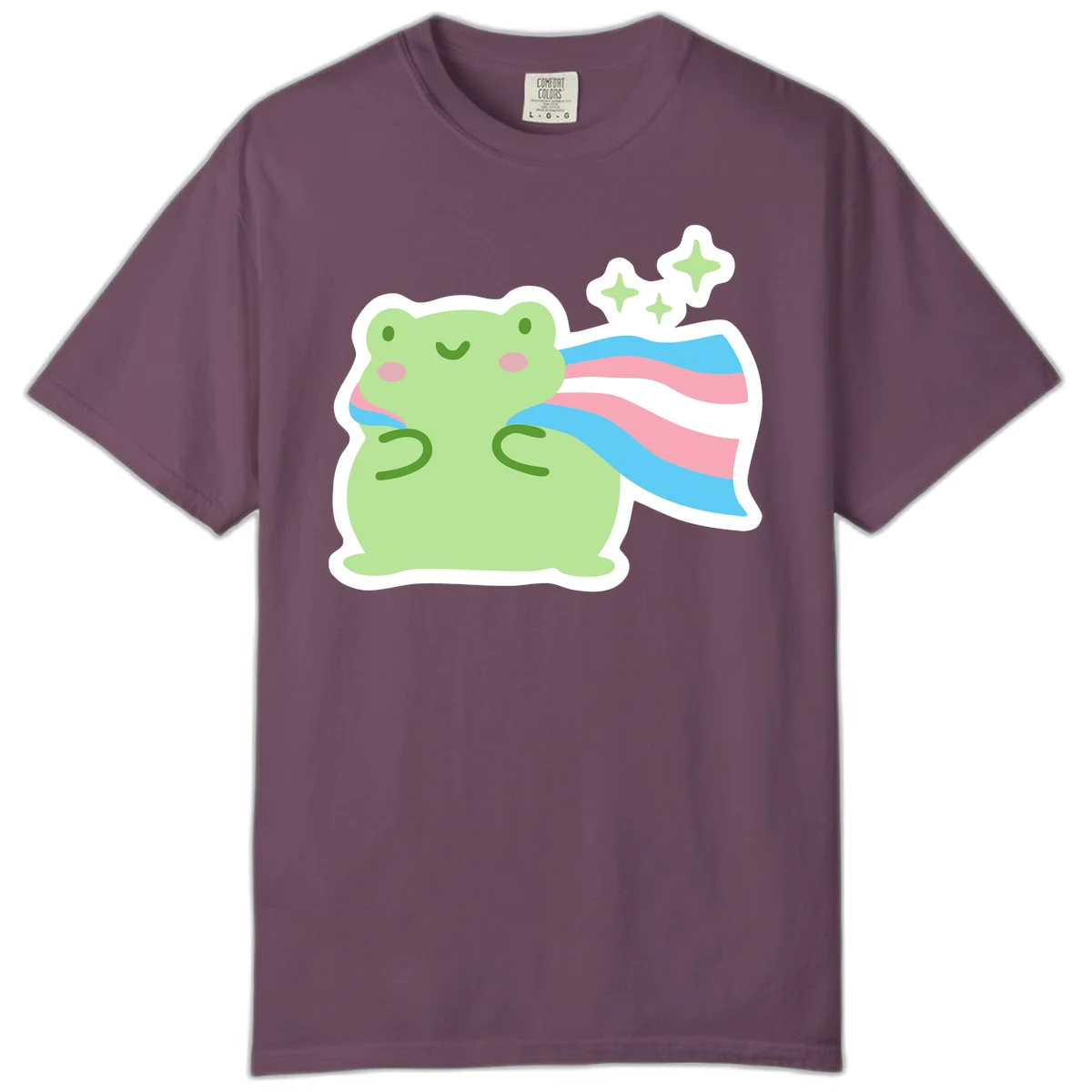 Cheerful green frog with sparkles wearing a magical pink and blue striped cape in Berry