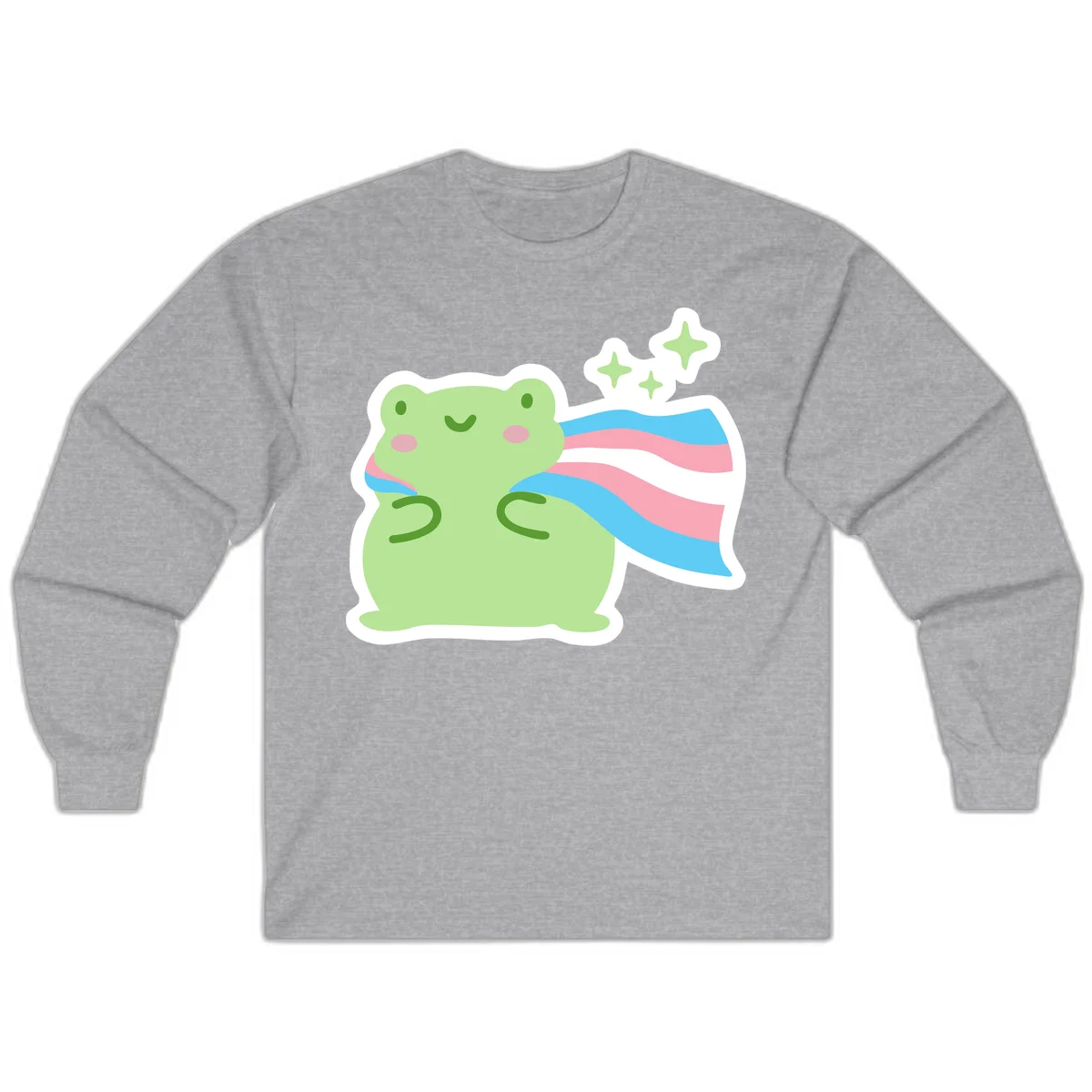 Cheerful green frog with sparkles wearing a magical pink and blue striped cape in Sport Grey