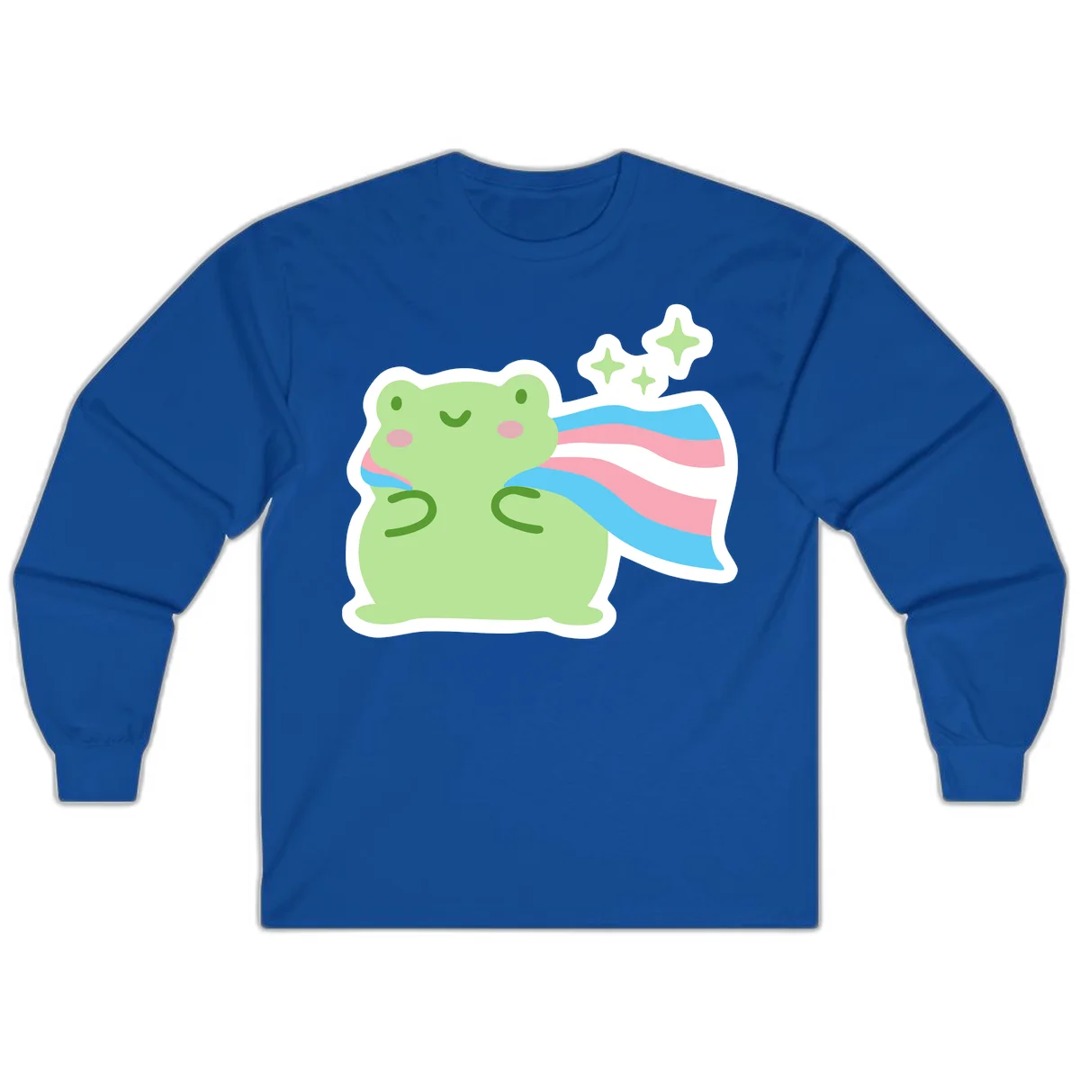Cheerful green frog with sparkles wearing a magical pink and blue striped cape in Royal