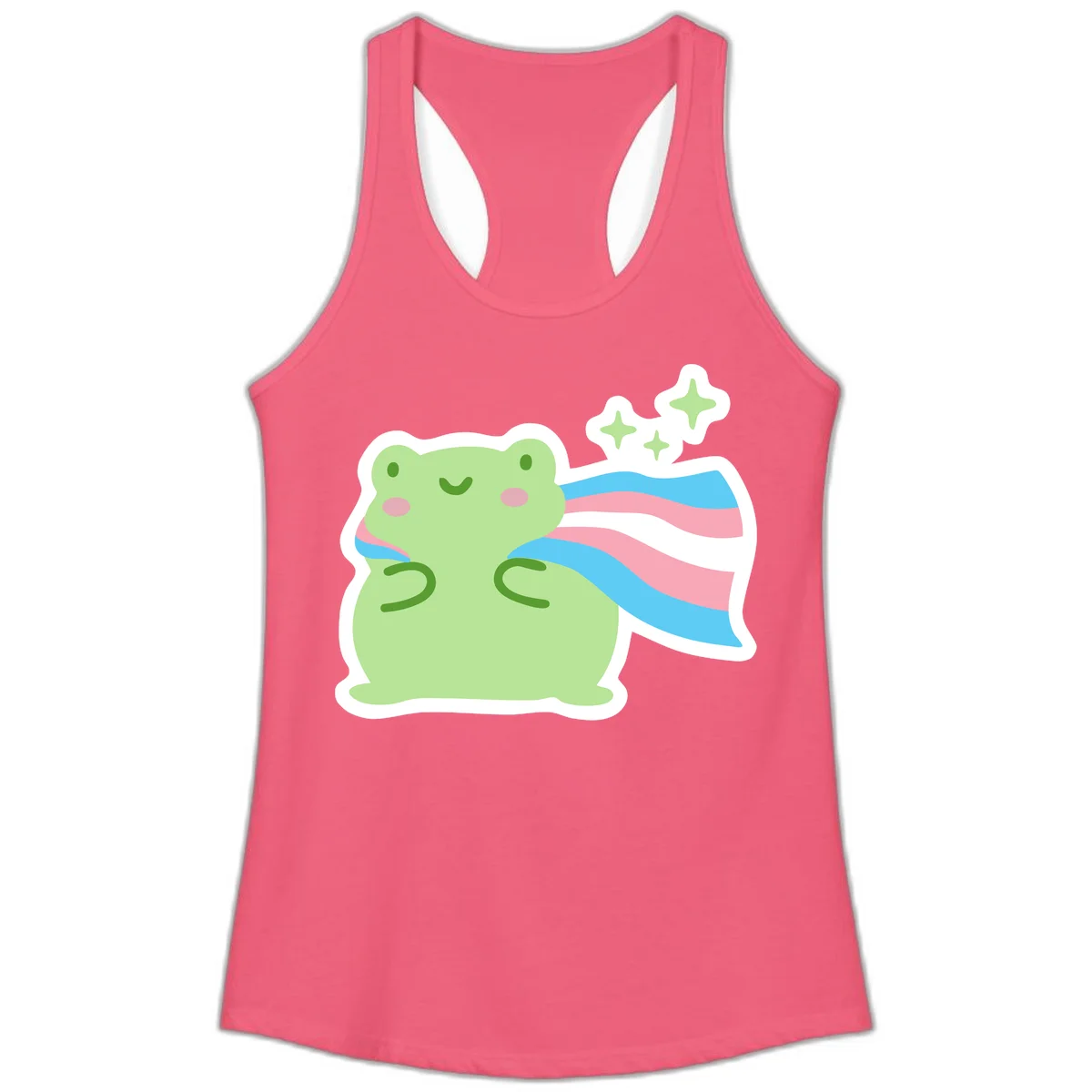 Cheerful green frog with sparkles wearing a magical pink and blue striped cape in Hot Pink