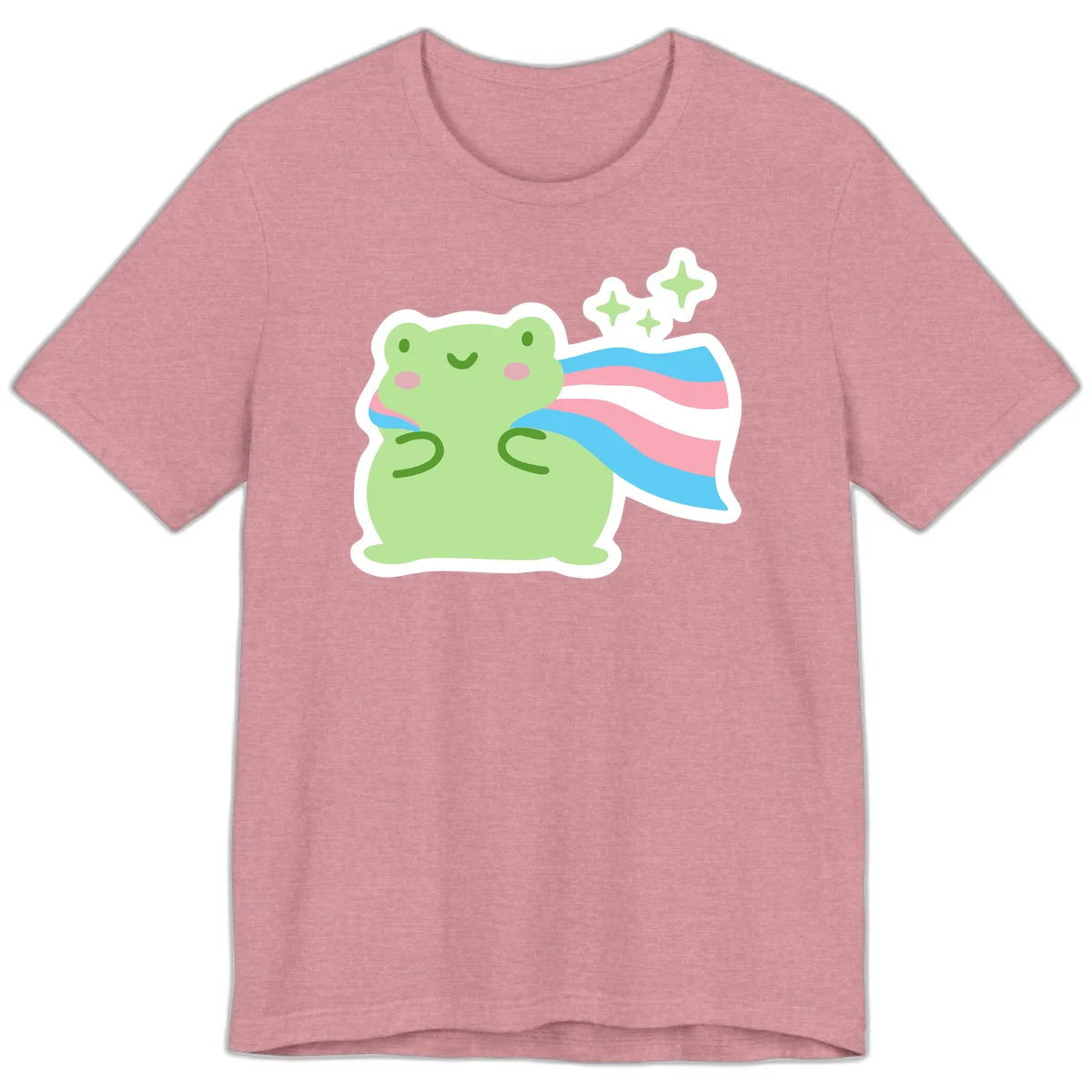 Cheerful green frog with sparkles wearing a magical pink and blue striped cape in Heather Orchid