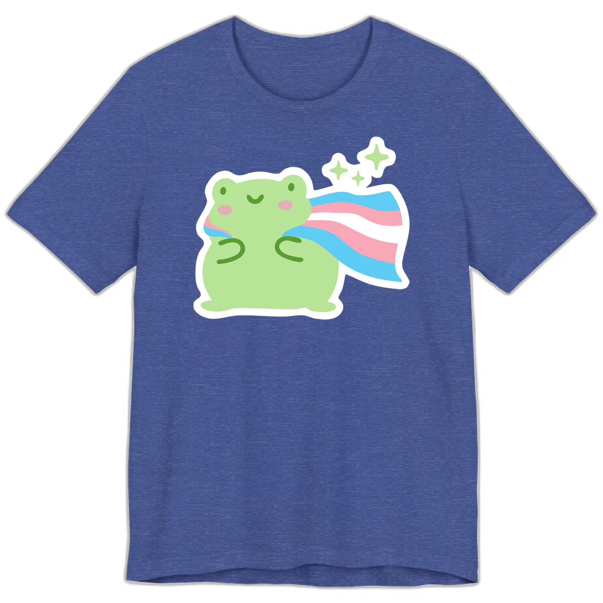 Cheerful green frog with sparkles wearing a magical pink and blue striped cape in Heather True Royal