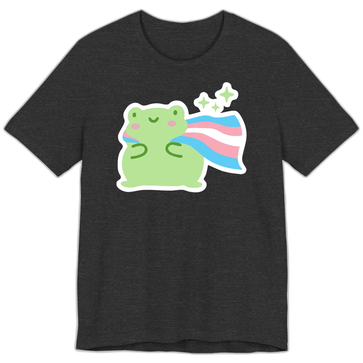 Cheerful green frog with sparkles wearing a magical pink and blue striped cape in Dark Grey Heather