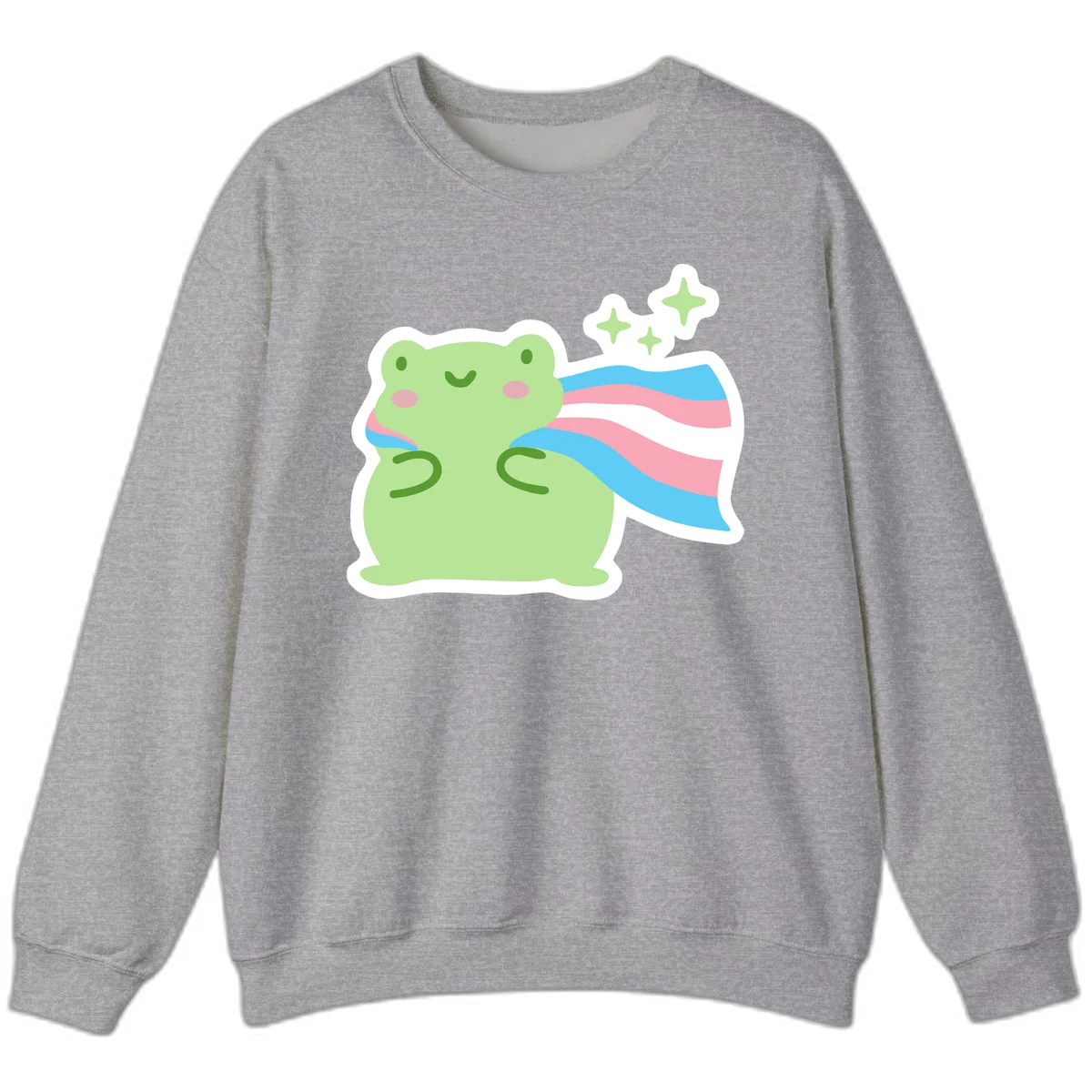 Cheerful green frog with sparkles wearing a magical pink and blue striped cape in Sport Grey