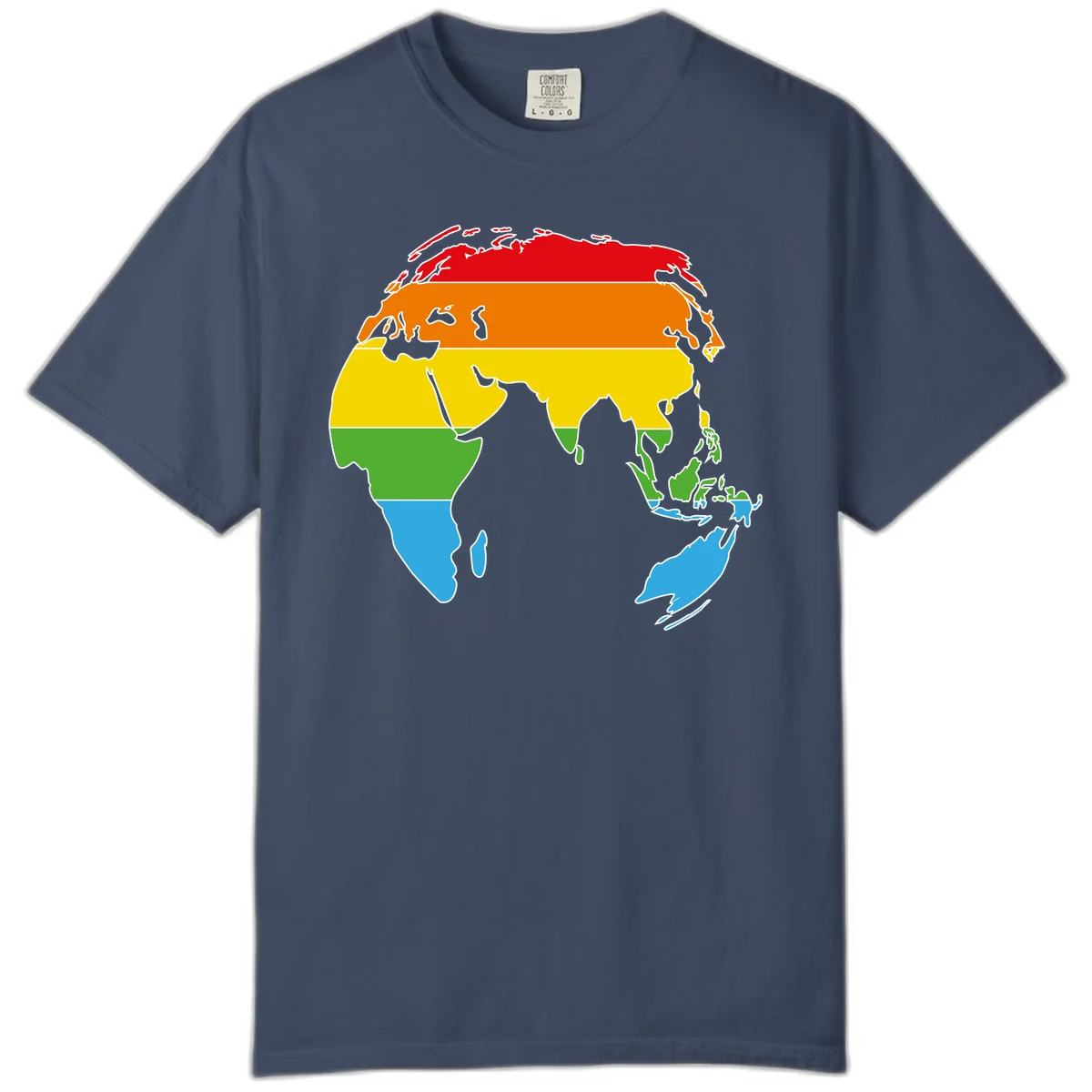 Map of Asia divided into five colored climate zones: red, orange, yellow, green, and blue bands representing different temperature and precipitation regions. in Midnight