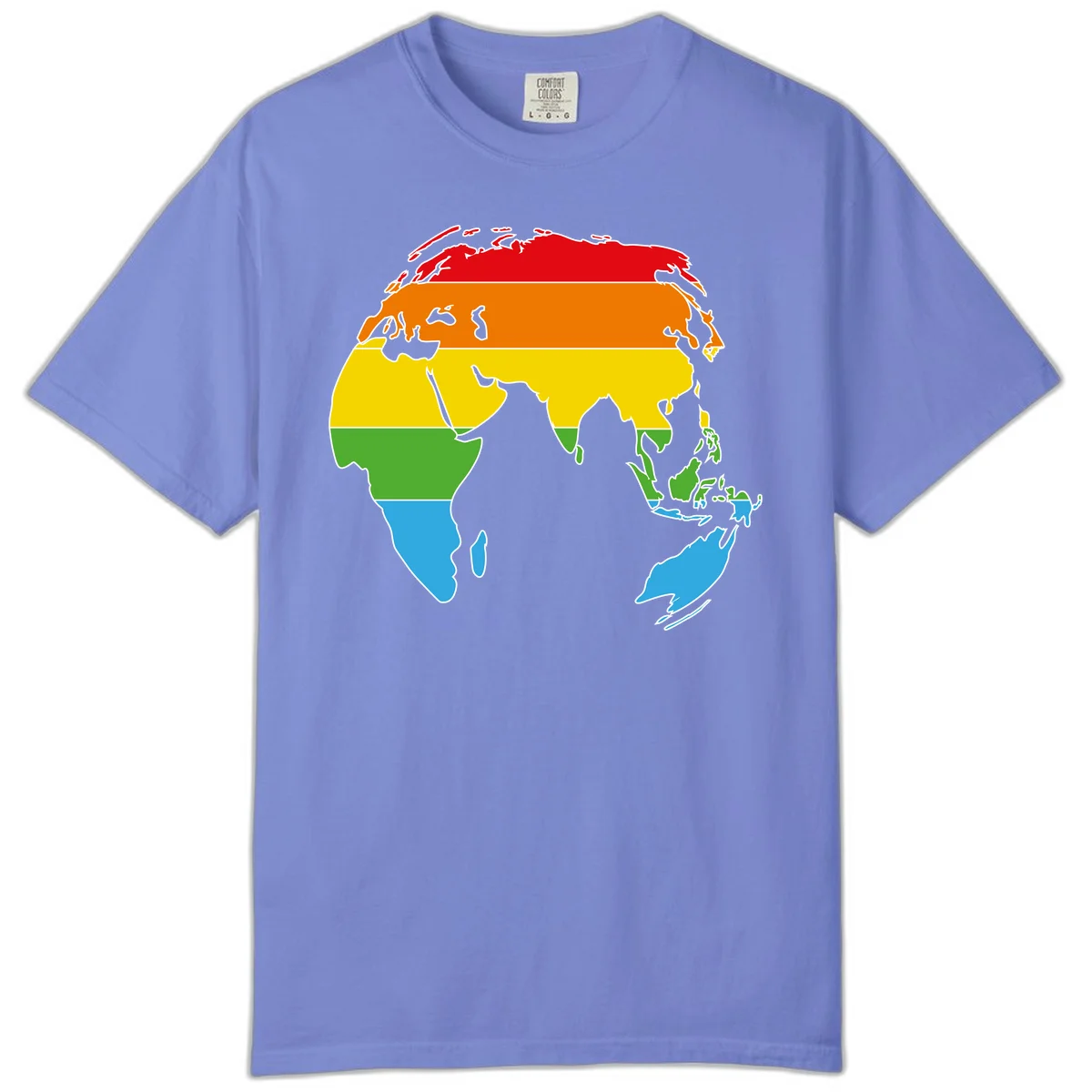 Map of Asia divided into five colored climate zones: red, orange, yellow, green, and blue bands representing different temperature and precipitation regions. in Flo Blue