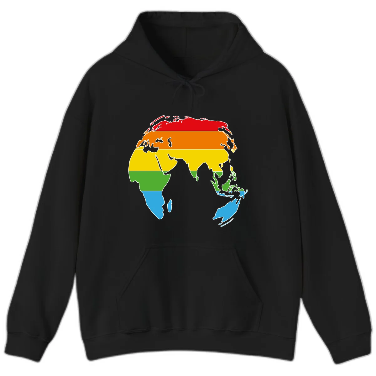 Map of Asia divided into five colored climate zones: red, orange, yellow, green, and blue bands representing different temperature and precipitation regions. in Black