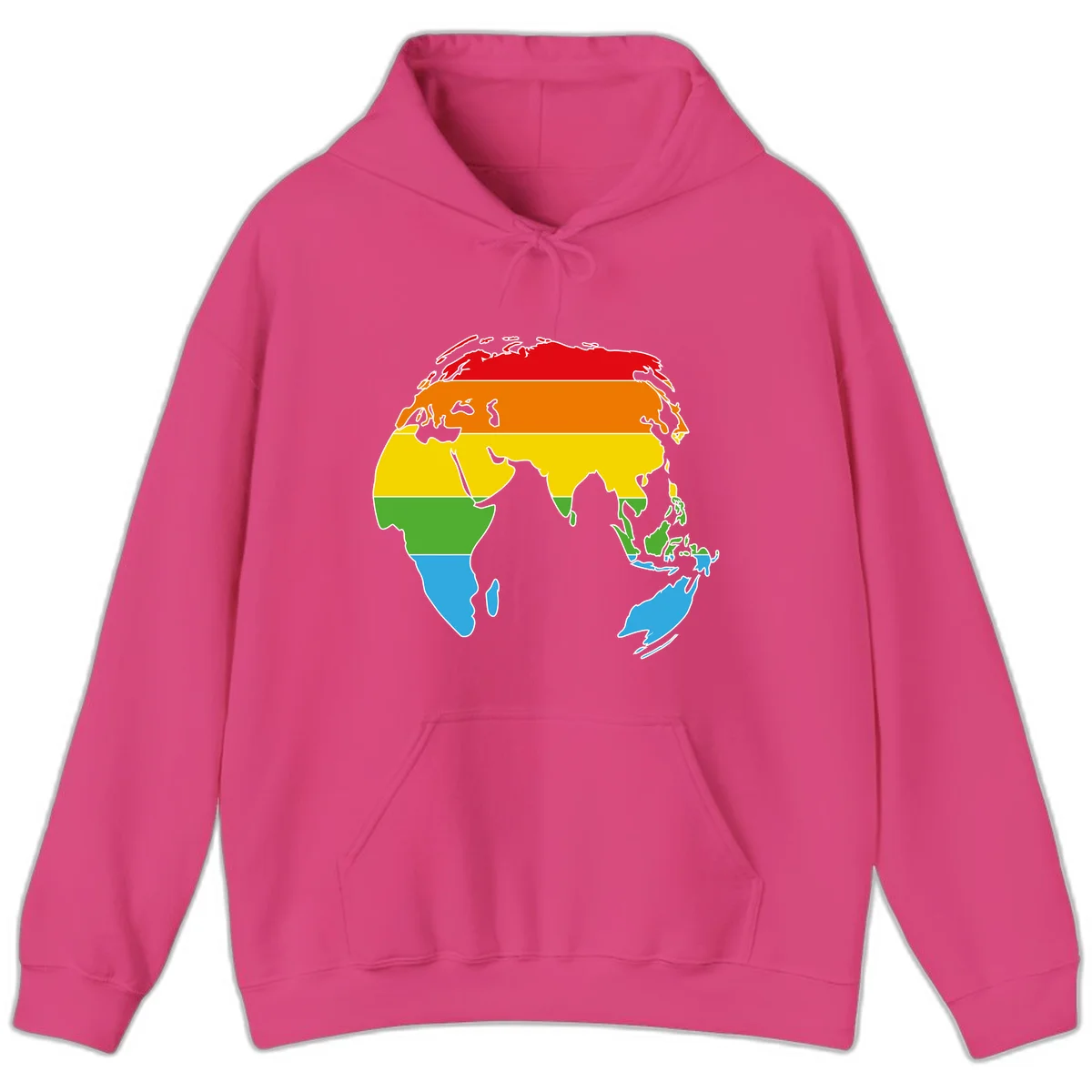 Map of Asia divided into five colored climate zones: red, orange, yellow, green, and blue bands representing different temperature and precipitation regions. in Heliconia