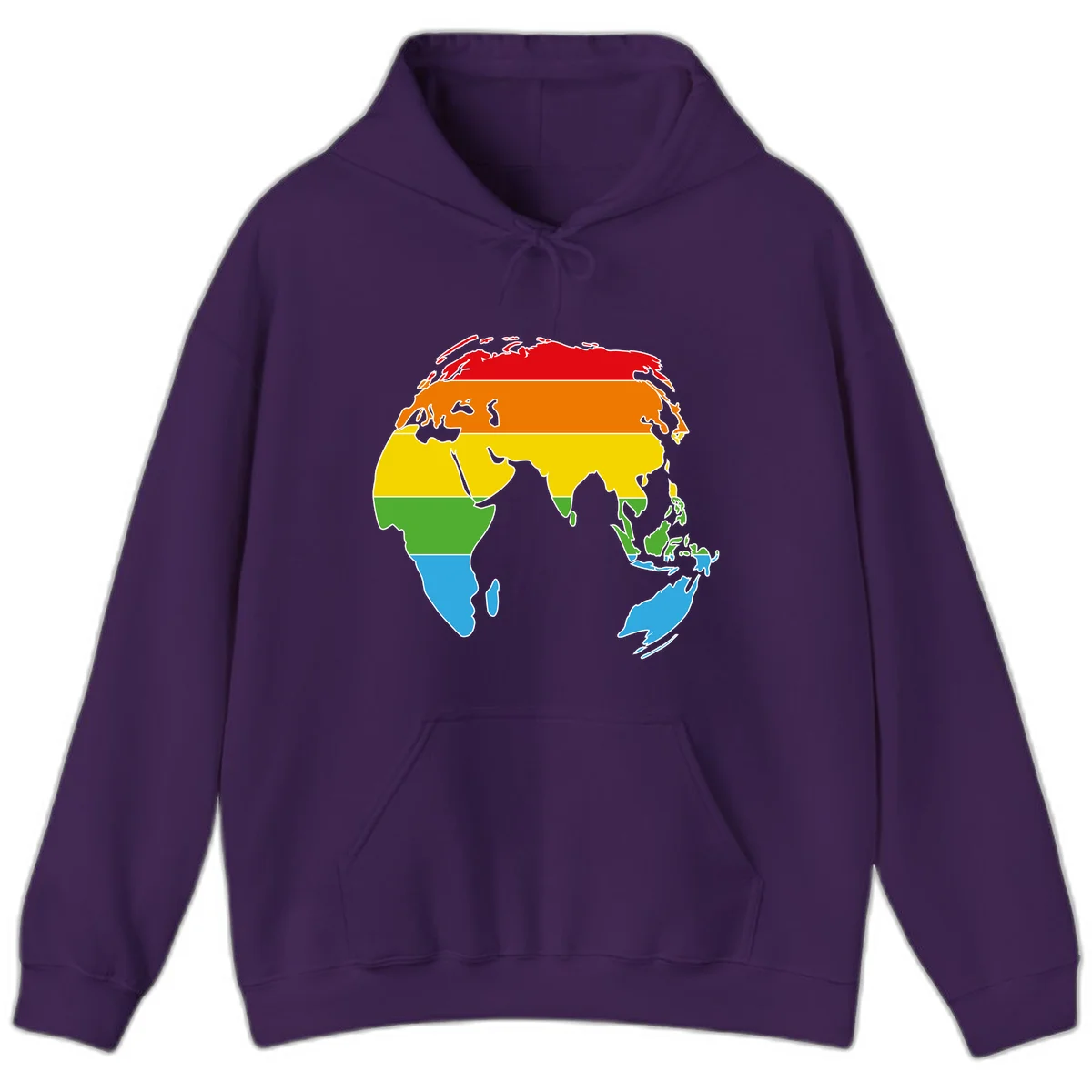 Map of Asia divided into five colored climate zones: red, orange, yellow, green, and blue bands representing different temperature and precipitation regions. in Purple