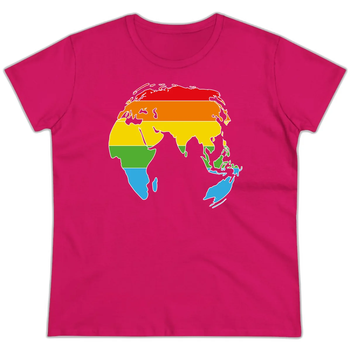 Map of Asia divided into five colored climate zones: red, orange, yellow, green, and blue bands representing different temperature and precipitation regions. in Heliconia